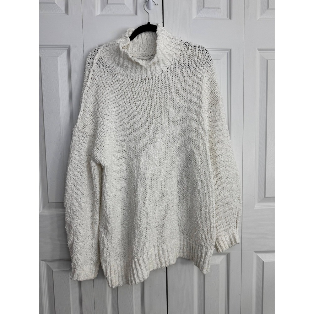 Anthropologie The Need-It Oversized Mock Neck Sweater Women's Medium Ivory Cozy